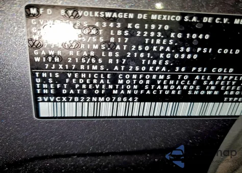 2022 Volkswagen Taos S из США, поврежденный, VIN 078642